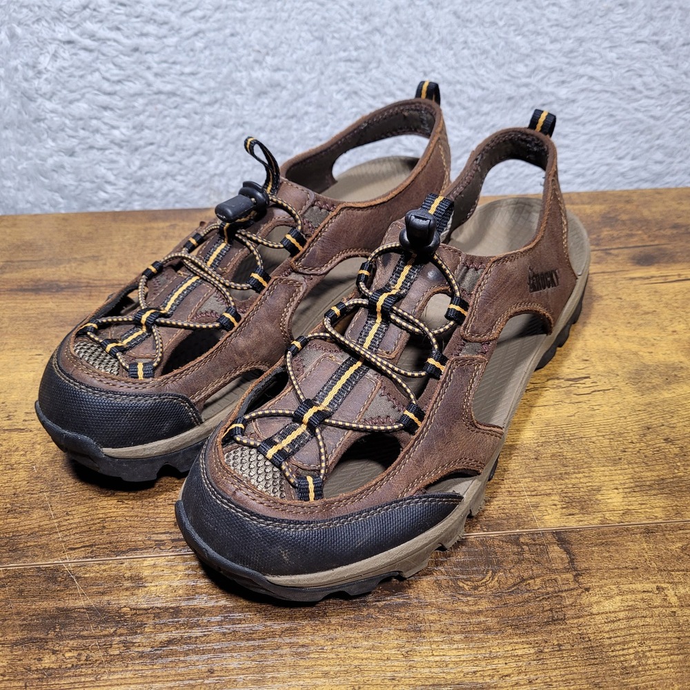 Rocky Mens 3" Outdoor Hiking Sandals‎ Brown Leather Size 11M RKS0298